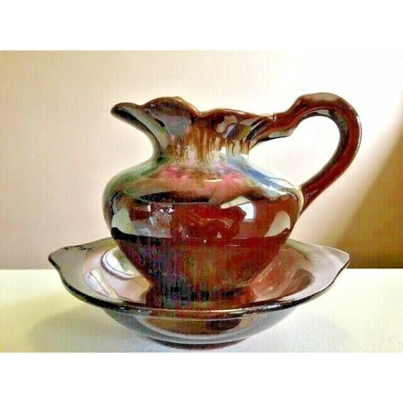 4 Piece Set Ceramic Drip Glaze Pottery 2 Pitchers & 2 Plates 4.5" x 4" Japan VTG - Picture 5 of 11
